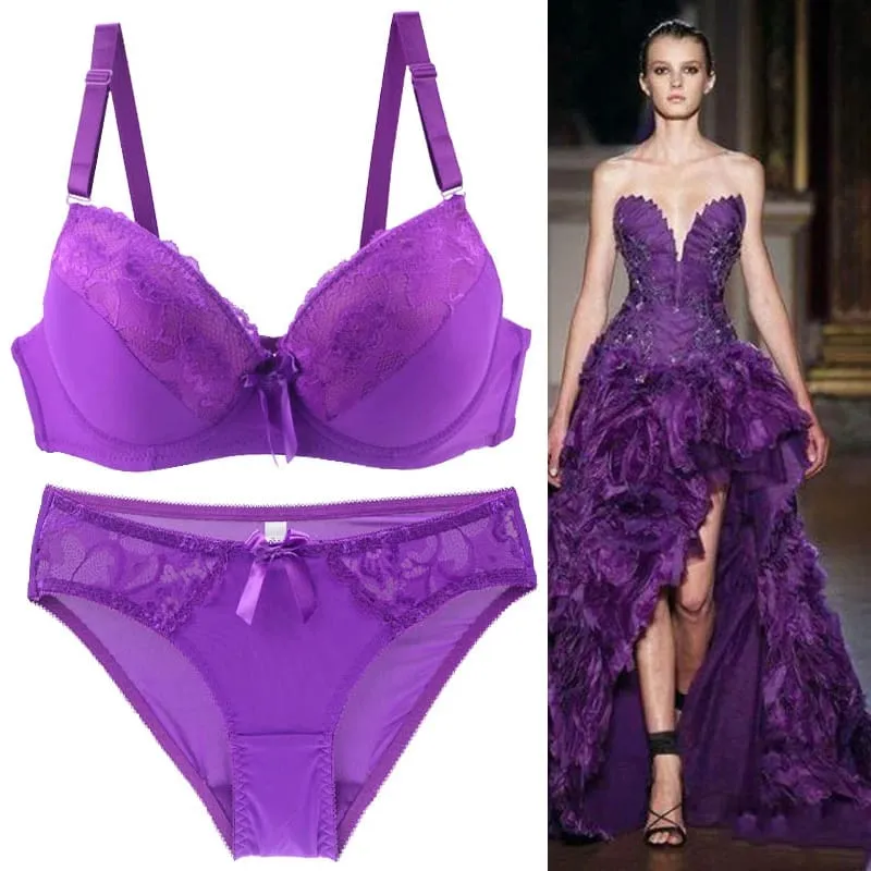 2021 nowych kobiet biustonosz push-up komplety Intimates koronkowe stringi bielizna solidna kokarda 70-105 BCDE Cup kobieta bielizna Plus Size — image 1