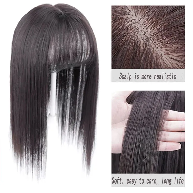 Long Straight Hair with Black Brown Hairpin Bangs High Temperature Fiber Hair Topper Clip In Hair Extensions 2styles — image 2