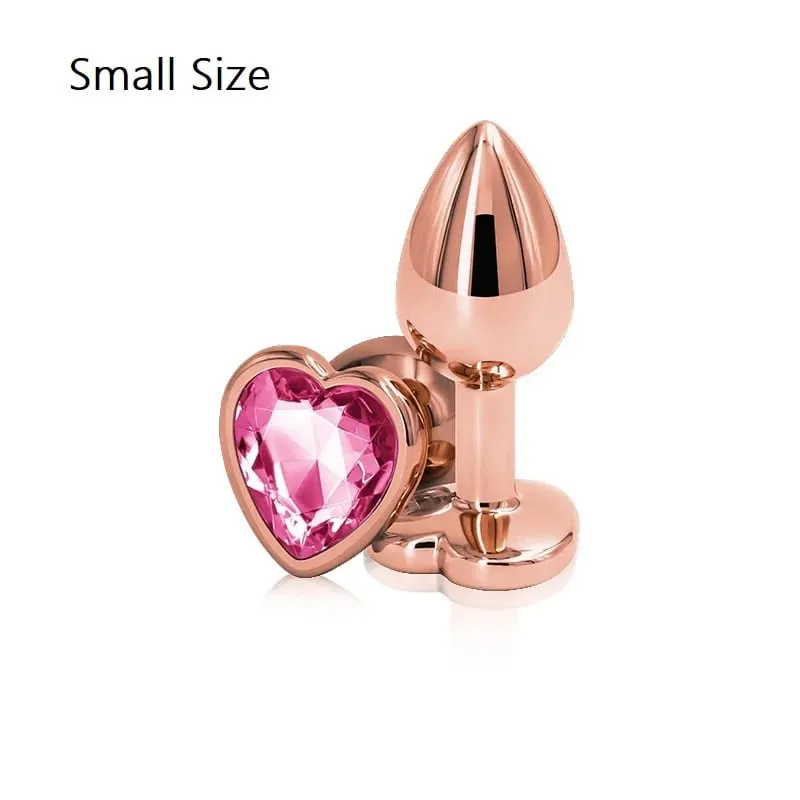 Rainbow Rose gold สีชมพูขนาดเล็กขนาดกลางชุดรูปหัวใจคริสตัลโลหะลูกปัด anal butt plug เครื่องประดับของเล่นสำหรับชายหญิง