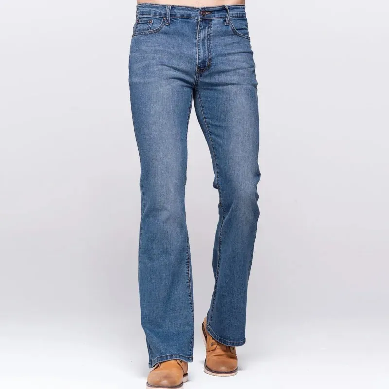 Jeans slim da uomo con taglio a stivale Jeans elasticizzati classici Jeans leggermente svasati blu cielo Jeans elasticizzati casual — image 3