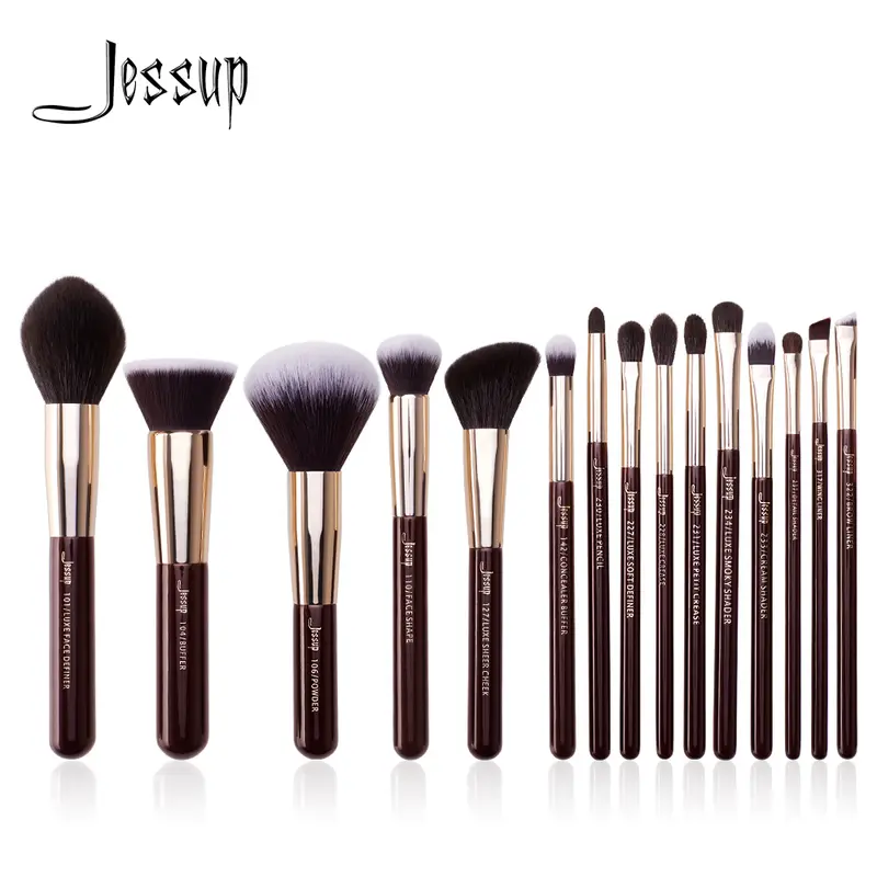 Jessup Make-up-Pinsel-Set, 15-teilig, professionelle Make-up-Pinsel, Puder, Lidschatten, Liner, Foundation, Rouge, Blending, Zinfandel/Golden — image 1