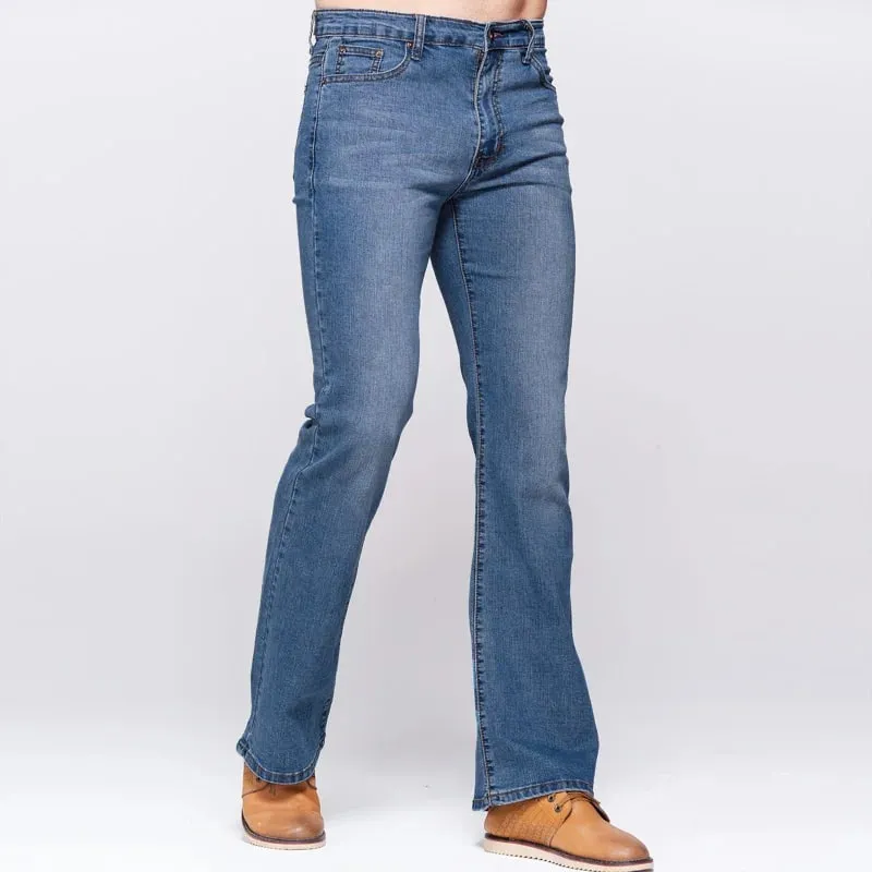 Jeans slim da uomo con taglio a stivale Jeans elasticizzati classici Jeans leggermente svasati blu cielo Jeans elasticizzati casual — image 4