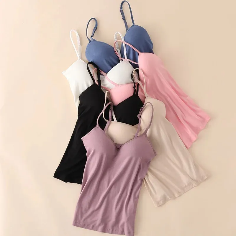2024 Retro Vintage Basic & Casualหดลมผู้หญิงBraสปาเก็ตตี้สายคล้องคอVคอเสื้อกั๊กCami Tank Topsเสื้อเสื้อ — image 3