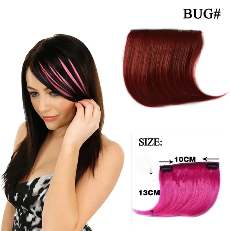 Synthetic Clip-In Hair Bangs Extensions Purple Pink Blue Short Hairpiece Fake Hair for Female