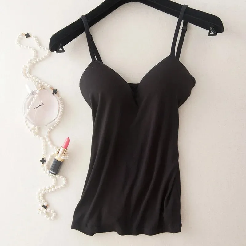 2024 Retro Vintage Basic & Casualหดลมผู้หญิงBraสปาเก็ตตี้สายคล้องคอVคอเสื้อกั๊กCami Tank Topsเสื้อเสื้อ — image 8