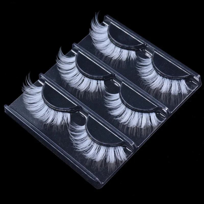 3 páry/šarže Elegantní bílé Cosplay umělé řasy Nadýchané sněhově bílé spodní make-up řasy Halloween Vegan Cilias Bulk