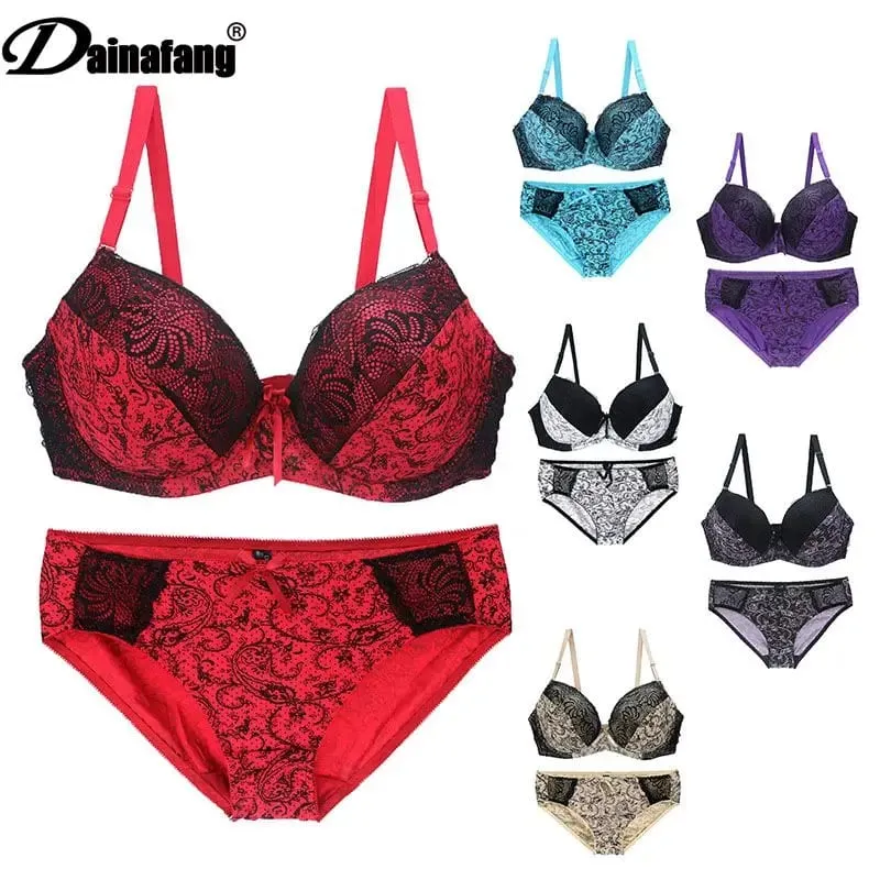New Sexy Lace Shoulder Strap Bras Set Ladies Push Up Large Size Lingerie Plus Underwire BCDE Cup Underwear — image 1