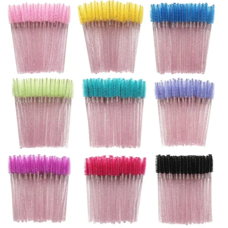 50pcs 반짝 이는 일회용 속눈썹 브러쉬 애플리케이터 완드 경기자 마스카라 눈썹 메이크업 도구 스풀러 빗 완드 스풀리 브러쉬 — image 6