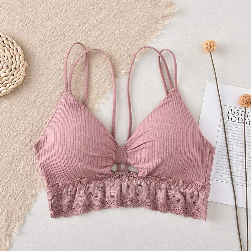 Canotta con retro a U Canotta da donna Crop Top Intimo senza fili Reggiseno con doppie spalline senza schienale Lingerie sexy Canotta imbottita in tinta unita — image 14