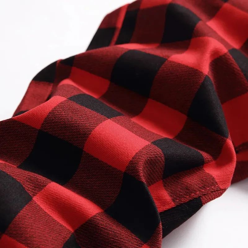 Men Red Plaid Printed Pants Fashion Slim Stretch Jeans Trendy Plus Size Straight Trousers — image 5