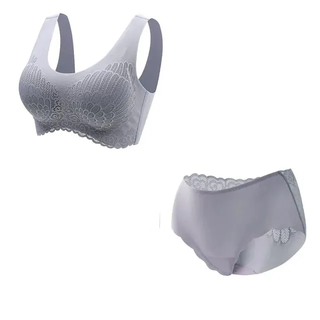 Comfortable Latex 4.0 Bra Women's Underwear Set Wireless With breast Pads Gather Bralette with panties Lingerie 2-pieces Suit — image 8