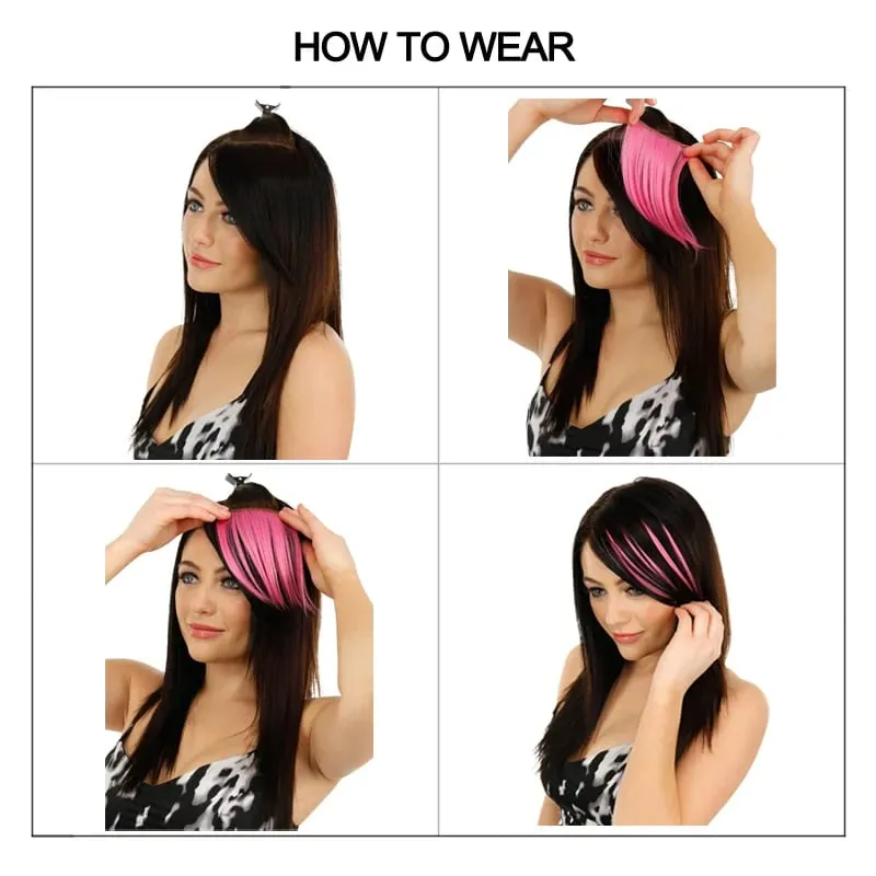 Synthetic Clip-In Hair Bangs Extensions Purple Pink Blue Short Hairpiece Fake Hair for Female