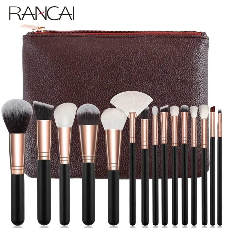 Pro 15-teiliges Make-up-Pinsel-Set für Puder, Foundation, Lidschatten, Make-up-Pinsel, Kosmetik, weiches Kunsthaar, mit Lederetui — image 1