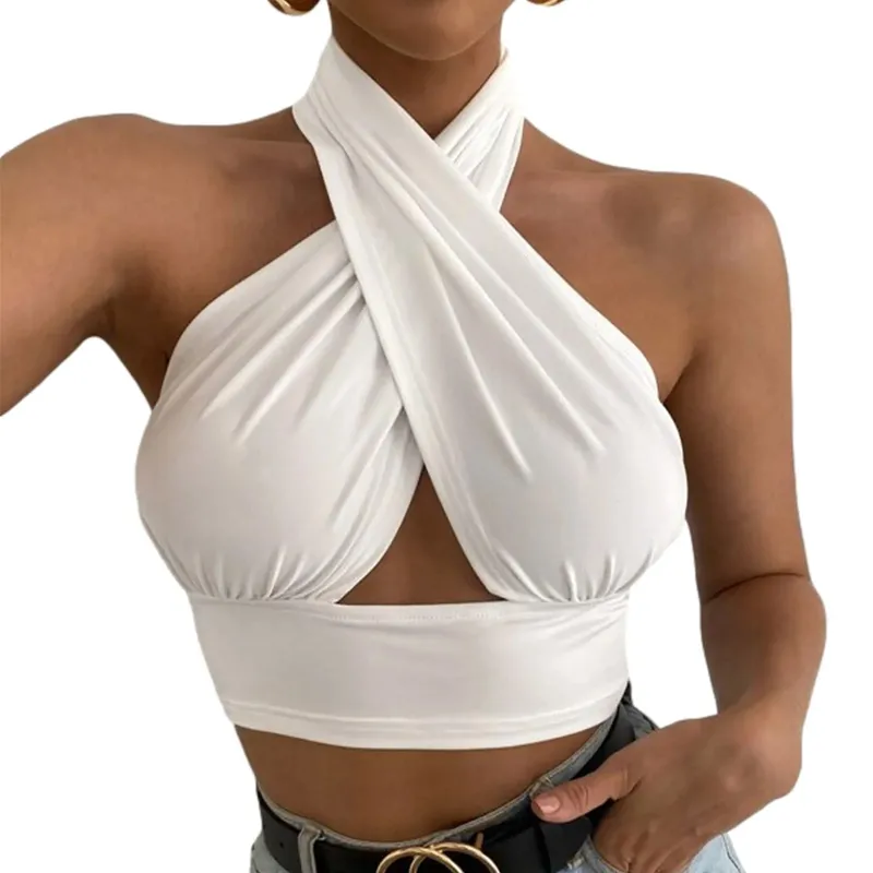 Frauen Sommer Tank Tops Solide Kreuz Halter Camis Backless Crop Tops Weibliche Leibchen Abgeschnitten Top Schlank Ärmellose Streetwear — image 13
