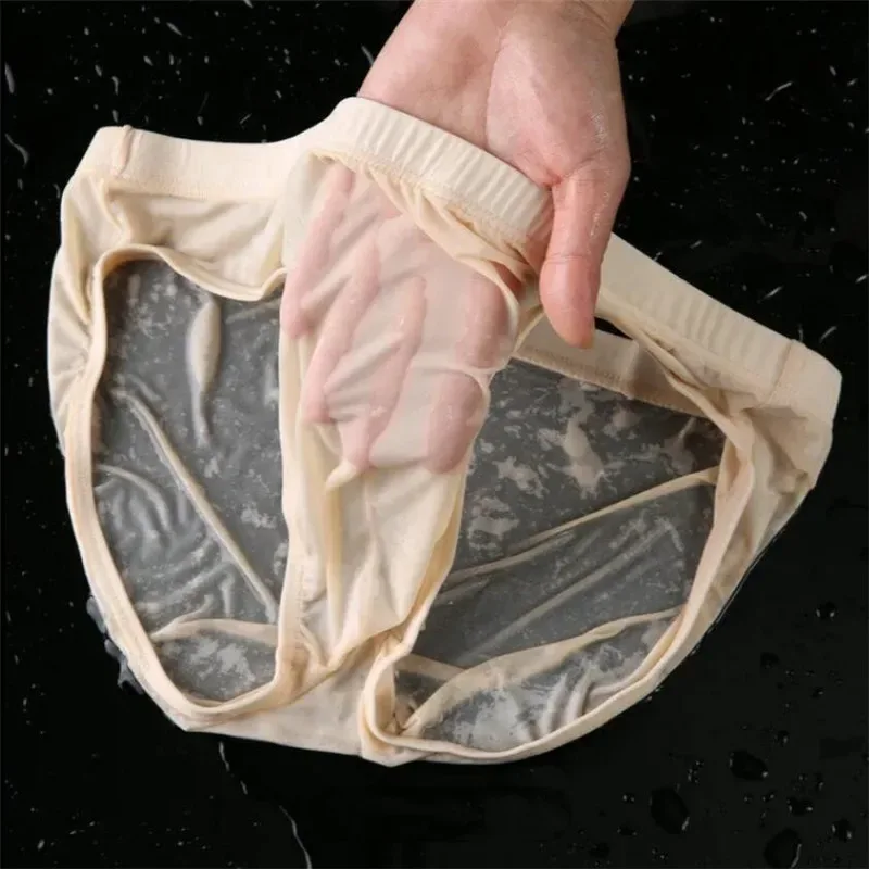 Sous-vêtements en Nylon et Spandex pour hommes, slips sans couture, Ultra-fins, en soie glacée, Cueca, taille basse, grande taille, 1 à 2 pièces — image 2