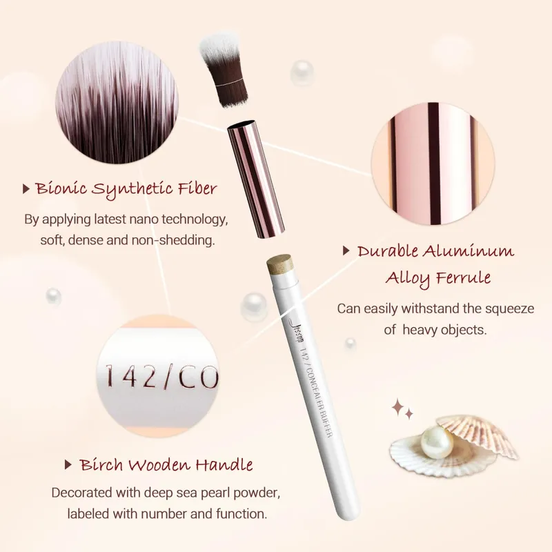 Jessup 25 uds juego de brochas de maquillaje profesional brochas de maquillaje kit de herramientas juego de base colorete en polvo belleza blanco perla T215 — image 5