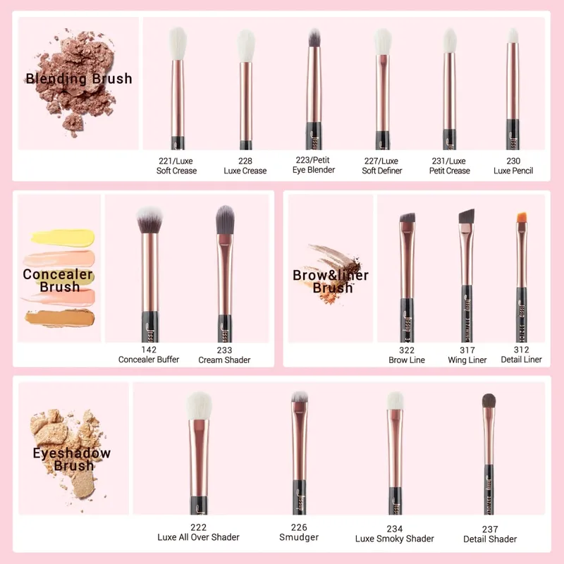 Zestaw pędzli do makijażu Jessup 15 szt. Zestaw pędzli do makijażu Eyeliner Shader Naturalne włosy syntetyczne Różowe złoto/czarny T157 — image 5