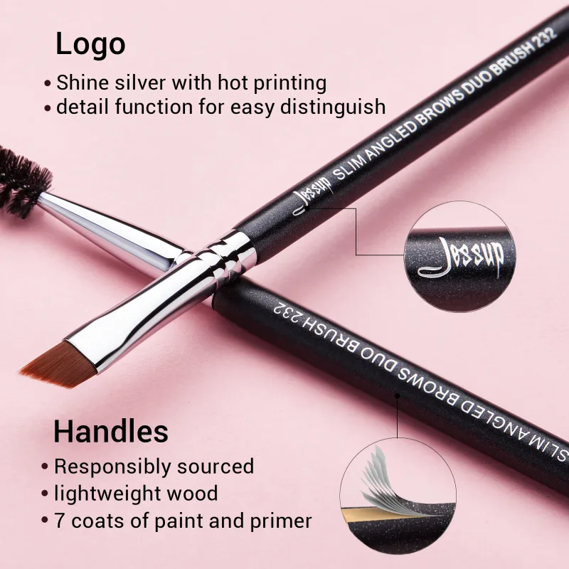 Jessup Eyebrow Solek Berus Dwi-kepala Alis Bulu Mata Berus Solekan Mata Kosmetik Alat Kecantikan Rambut Sintetik Pemegang Kayu