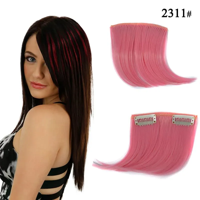 Synthetic Clip-In Hair Bangs Extensions Purple Pink Blue Short Hairpiece Fake Hair for Female