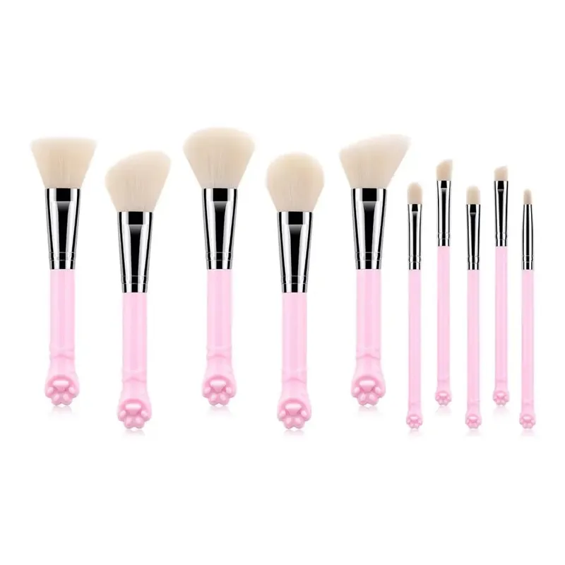 10 pezzi simpatico gatto artiglio forma pennelli trucco set fondotinta kabuki polvere contorno ombretto fard pennelli trucco kit di strumenti cosmetici