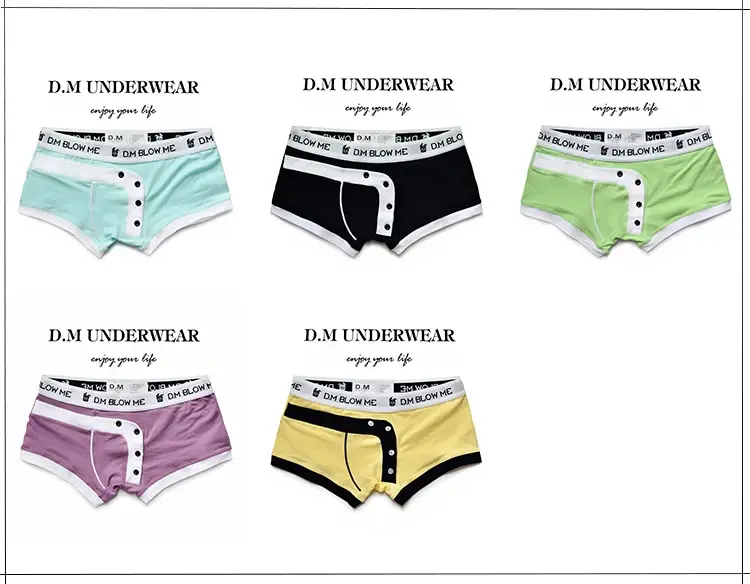 Men's Pink Underwear Low Waist Sexy Men's Button Boxers Solid Color Matching Personality Sports Cotton Boyshort — image 1