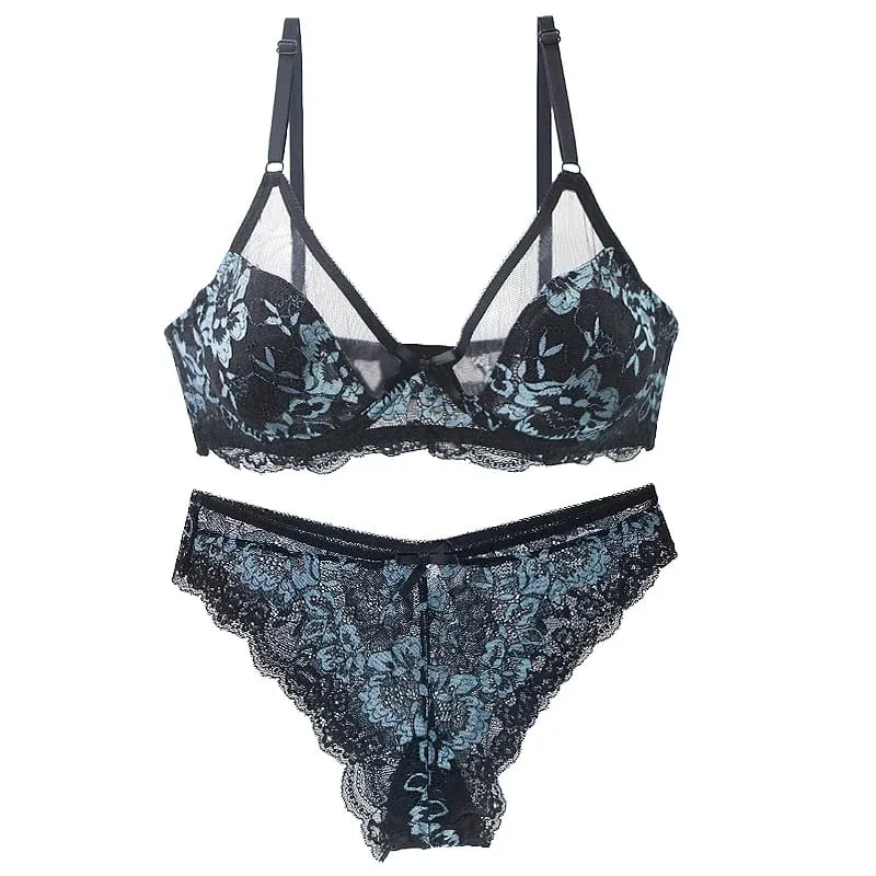Frauen Ultra-dünne BCDE Tasse Mesh Spitze Unterwäsche Transparente Bh Sets Schönheit Zurück Hohl Stickerei Weibliche Dessous — image 8