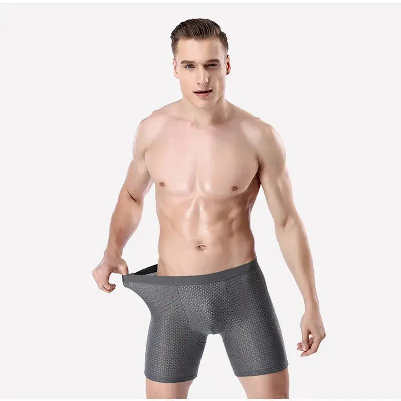 Boxers Briefs Man Ice Silk Shorts Underpants Male Large Size Men's Mesh Panties Breathable Long Boxer For Men Underwear — image 7