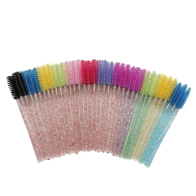 50pcs 반짝 이는 일회용 속눈썹 브러쉬 애플리케이터 완드 경기자 마스카라 눈썹 메이크업 도구 스풀러 빗 완드 스풀리 브러쉬 — image 4