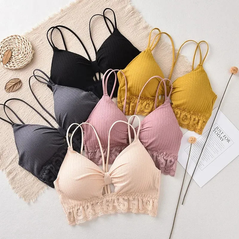 Canotta con retro a U Canotta da donna Crop Top Intimo senza fili Reggiseno con doppie spalline senza schienale Lingerie sexy Canotta imbottita in tinta unita — image 9