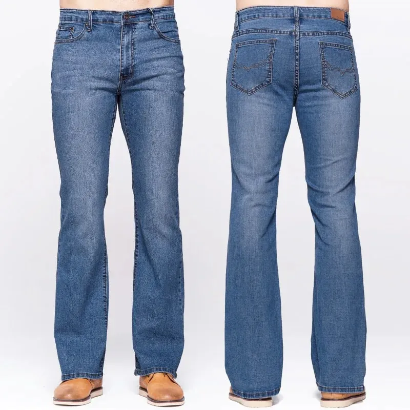 Jeans slim da uomo con taglio a stivale Jeans elasticizzati classici Jeans leggermente svasati blu cielo Jeans elasticizzati casual — image 2
