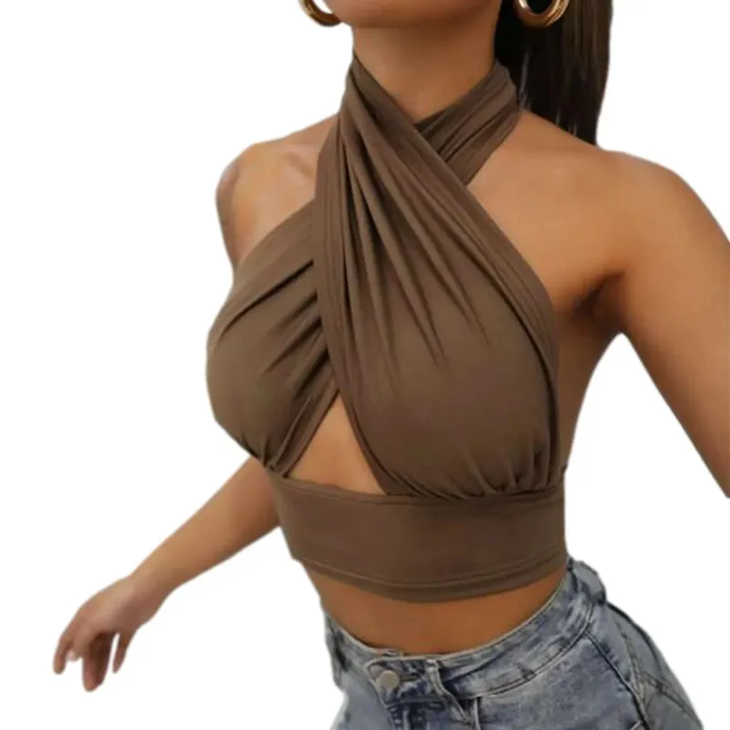Frauen Sommer Tank Tops Solide Kreuz Halter Camis Backless Crop Tops Weibliche Leibchen Abgeschnitten Top Schlank Ärmellose Streetwear — image 12