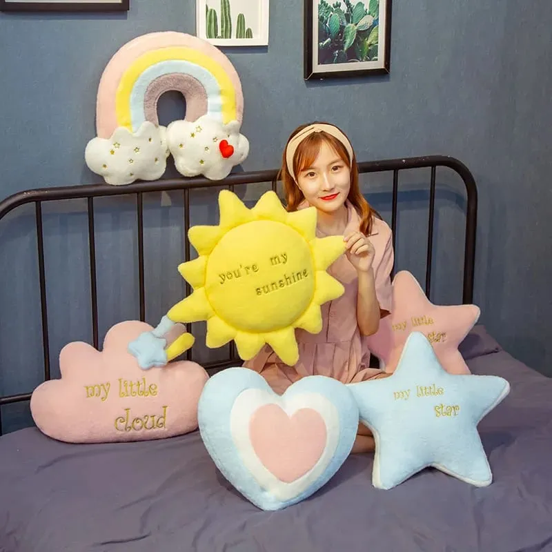 Waschbares Himmel Wolke Stern Sonne Regenbogen Kissen gefüllt rosa Stern Lollipop Herz Girly Sofa Rückenkissen Süßes Geschenk für Sie — image 4