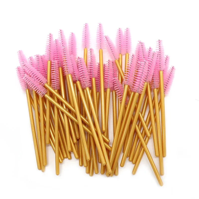 Neu angekommen 200 stücke Goldenen Griff Gelbe Pinsel Nylon Einweg Mascara Zauberstäbe Wimpern Make-Up Pinsel Wimpern Verlängerung — image 2