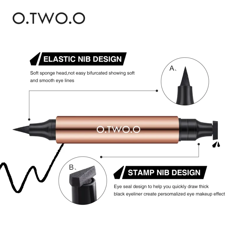 O.TWO.O Timbro per eyeliner Penna per eyeliner liquido nero Impermeabile ad asciugatura rapida Matita per eyeliner a doppia estremità Trucco per cosmetici da donna — image 4