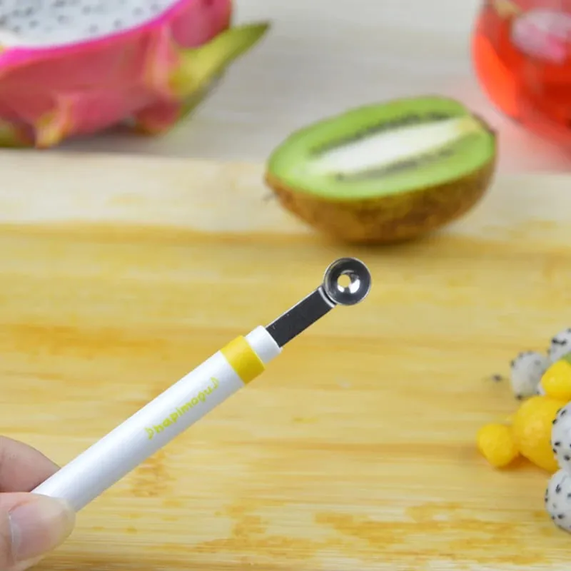 Mini Apple Ball Digger Melon ช้อนไอศกรีมขุด Scoop สแตนเลส Double-end เครื่องมือทำอาหารห้องครัว DIY อุปกรณ์เสริม Gadgets — image 4