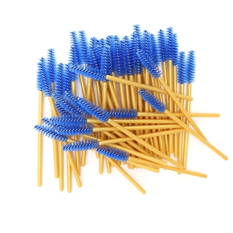 Neu angekommen 200 stücke Goldenen Griff Gelbe Pinsel Nylon Einweg Mascara Zauberstäbe Wimpern Make-Up Pinsel Wimpern Verlängerung — image 5
