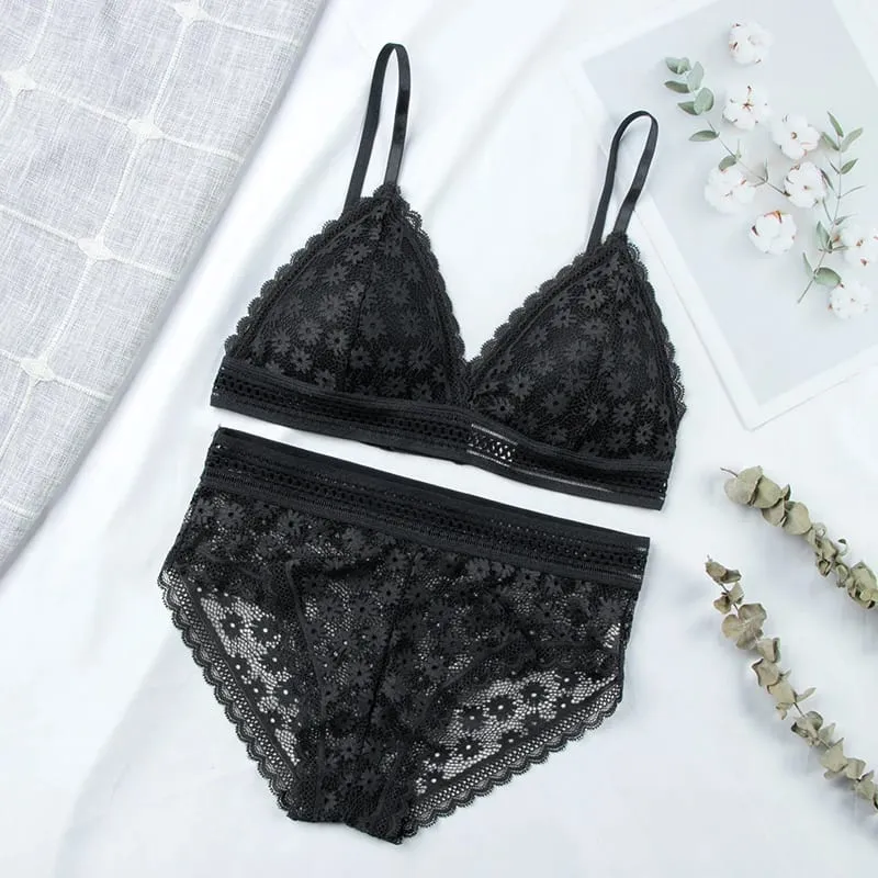 ผู้หญิงดอกไม้ลูกไม้ Bras สูทชุดชั้นในเบาะ Breathable เสื้อกั๊กเซ็กซี่ Hollow OUT Bralette บางชุดชั้นในหนึ่งขนาด