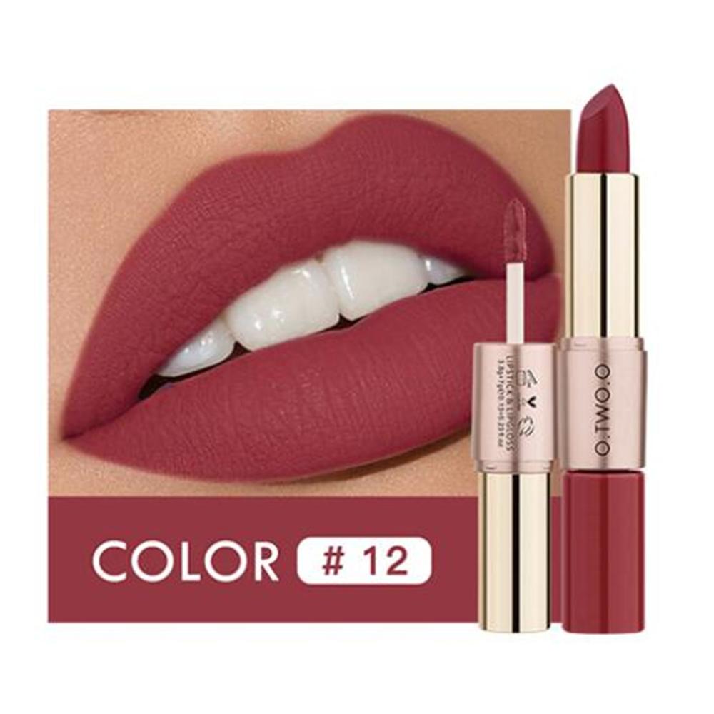 O.TWO.O 2 in 1 Matte Lippenstift Lipgloss Kosmetik Wasserdicht Pintalabios Batom Mate Lippen Make-up Rouge 12 Farben Lippenstift — image 18