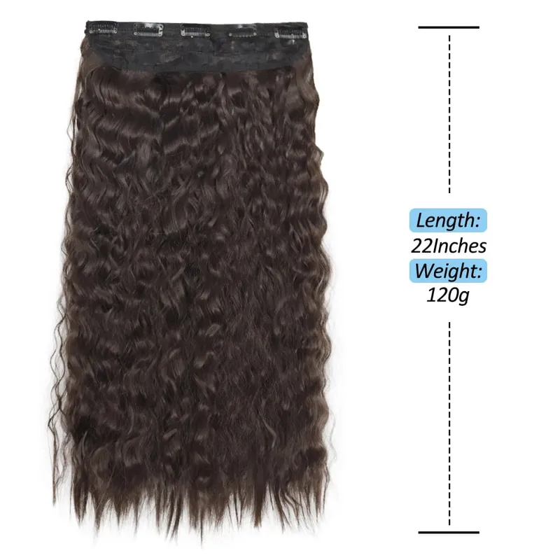 Synthetic 5 Clips Long Water Wave Clip In Hair Extensions Heat Resistant 22Inch One Piece Black Brown Hairpiece For Women — image 4