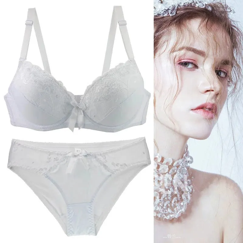 2021 nowych kobiet biustonosz push-up komplety Intimates koronkowe stringi bielizna solidna kokarda 70-105 BCDE Cup kobieta bielizna Plus Size — image 4