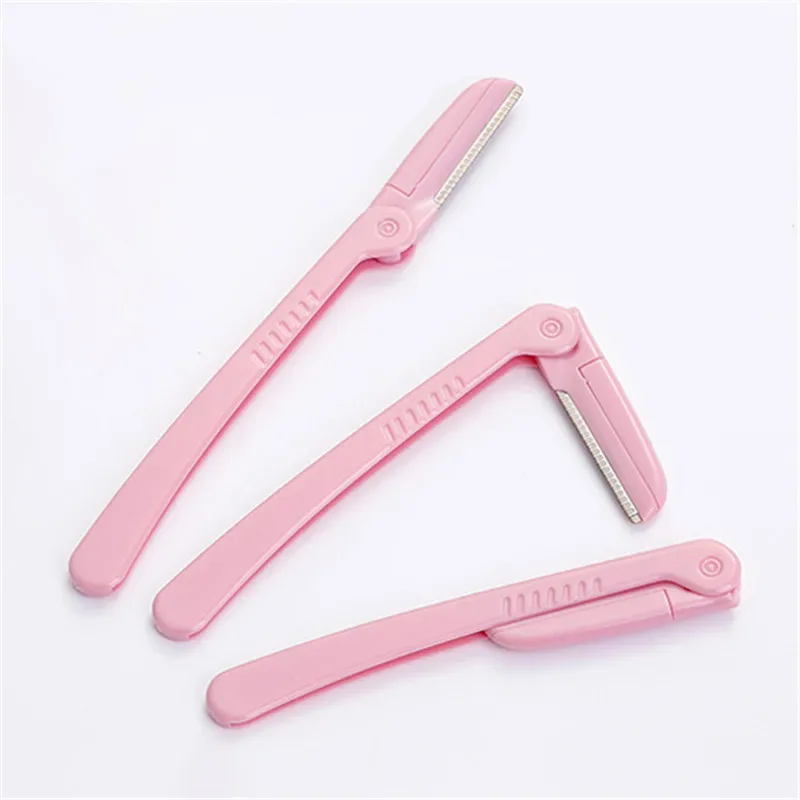 3 ชิ้น/เซ็ตสีชมพูพับ Eyebrow Trimmer ผมรักแร้มีดโกน Beauty Face Eye Brow Shaper เครื่องโกนหนวดใบมีดสแตนเลสเครื่องมือแต่งหน้า — image 2