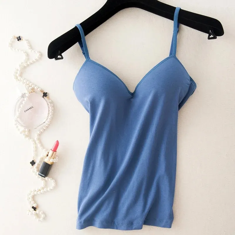 2024 Retro Vintage Basic & Casualหดลมผู้หญิงBraสปาเก็ตตี้สายคล้องคอVคอเสื้อกั๊กCami Tank Topsเสื้อเสื้อ — image 9