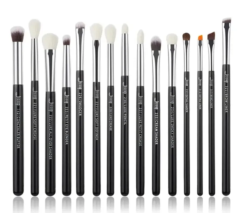 Sada štětců na líčení očí Jessup 15ks Přesný štětec na oční stíny Eyebrow EyeLiner Blending Concealer Natural Synthetic Black T177