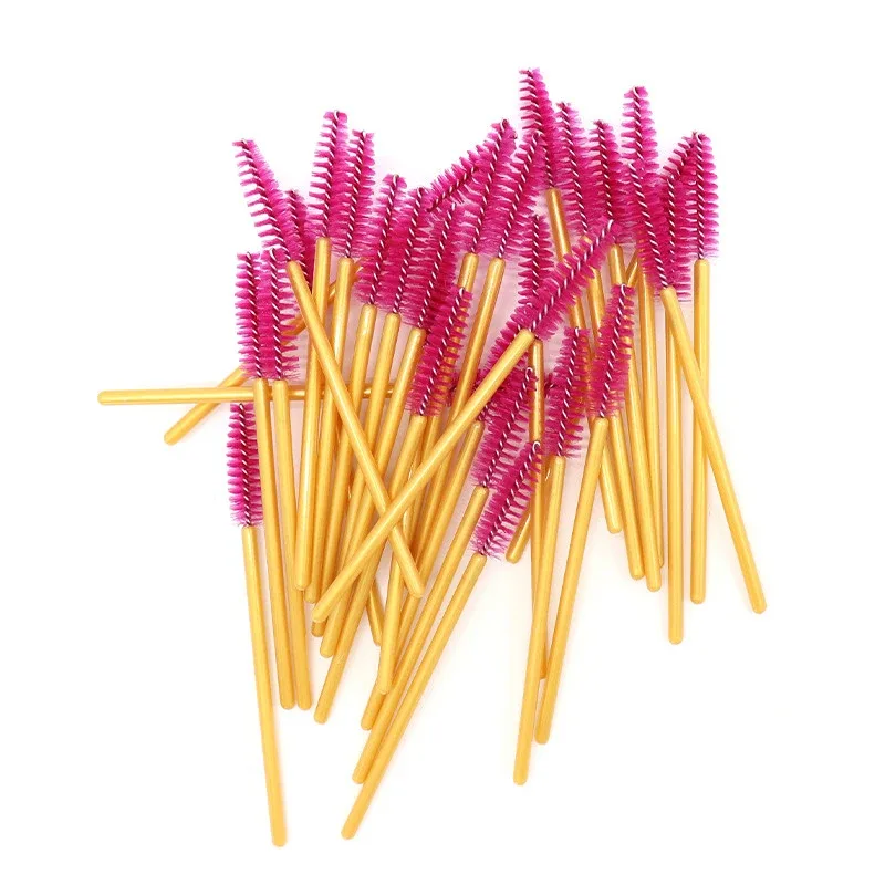 Neu angekommen 200 stücke Goldenen Griff Gelbe Pinsel Nylon Einweg Mascara Zauberstäbe Wimpern Make-Up Pinsel Wimpern Verlängerung — image 3