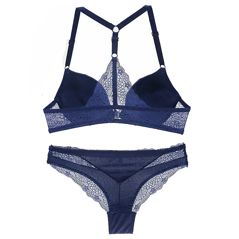 2022 New Sexy Halter Deep V Push Up Bras Set Solid Smooth Bow Decorative Women Underwear AB Cup Girls Lingerie — image 6
