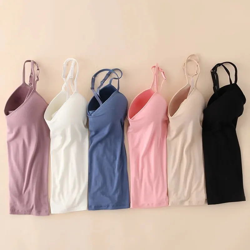 2024 Retro Vintage Basic & Casualหดลมผู้หญิงBraสปาเก็ตตี้สายคล้องคอVคอเสื้อกั๊กCami Tank Topsเสื้อเสื้อ — image 5