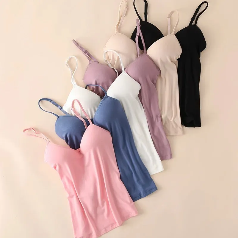 2024 Retro Vintage Basic & Casualหดลมผู้หญิงBraสปาเก็ตตี้สายคล้องคอVคอเสื้อกั๊กCami Tank Topsเสื้อเสื้อ — image 4