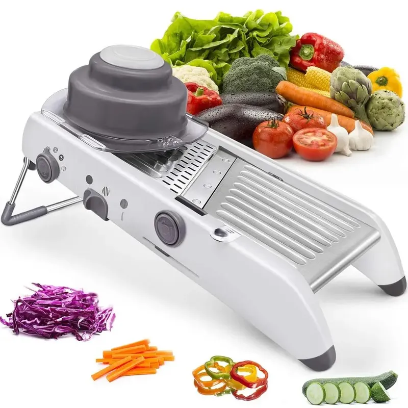 18 ประเภทปรับ Mandoline Slicer ผักสแตนเลส Julienner เครื่องขูดหัวหอมเครื่องตัดมันฝรั่งเครื่องตัด KC0326