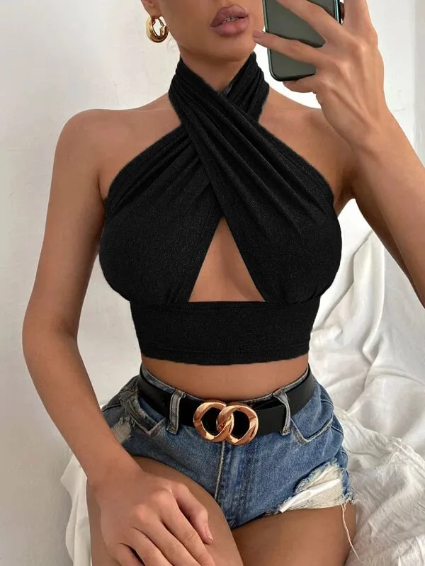 Frauen Sommer Tank Tops Solide Kreuz Halter Camis Backless Crop Tops Weibliche Leibchen Abgeschnitten Top Schlank Ärmellose Streetwear — image 9
