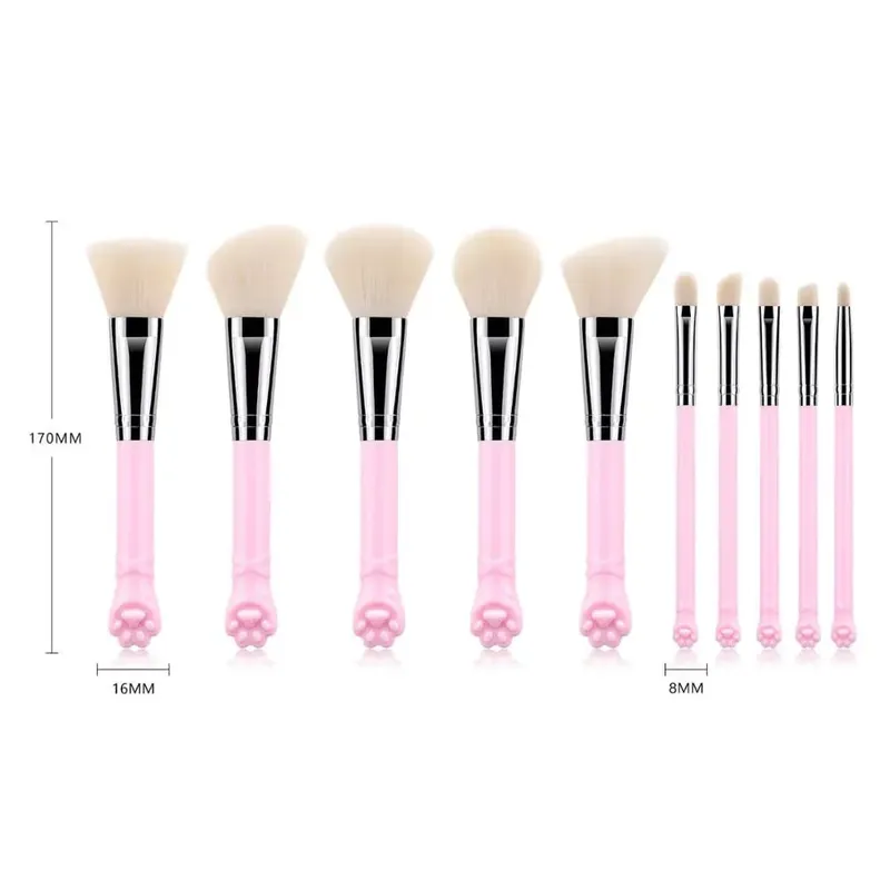 10 pezzi simpatico gatto artiglio forma pennelli trucco set fondotinta kabuki polvere contorno ombretto fard pennelli trucco kit di strumenti cosmetici